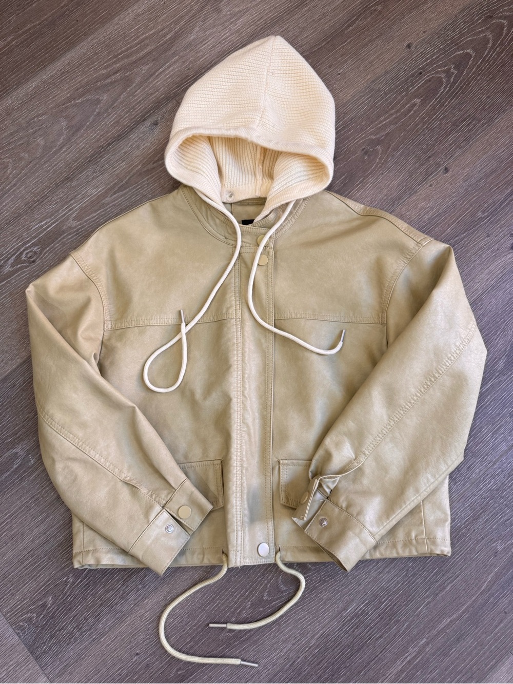 Hooded leather bomber jacket
